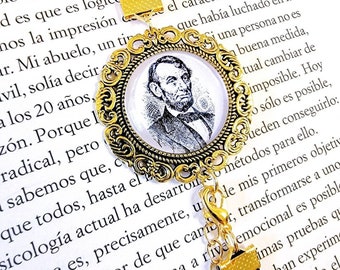 Abraham Lincoln,elastic bookmark,adjustable, black and gold.