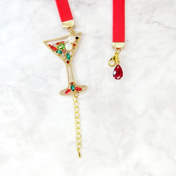 Elastic bookmark, adjustable,velvet elastic, red and gold.