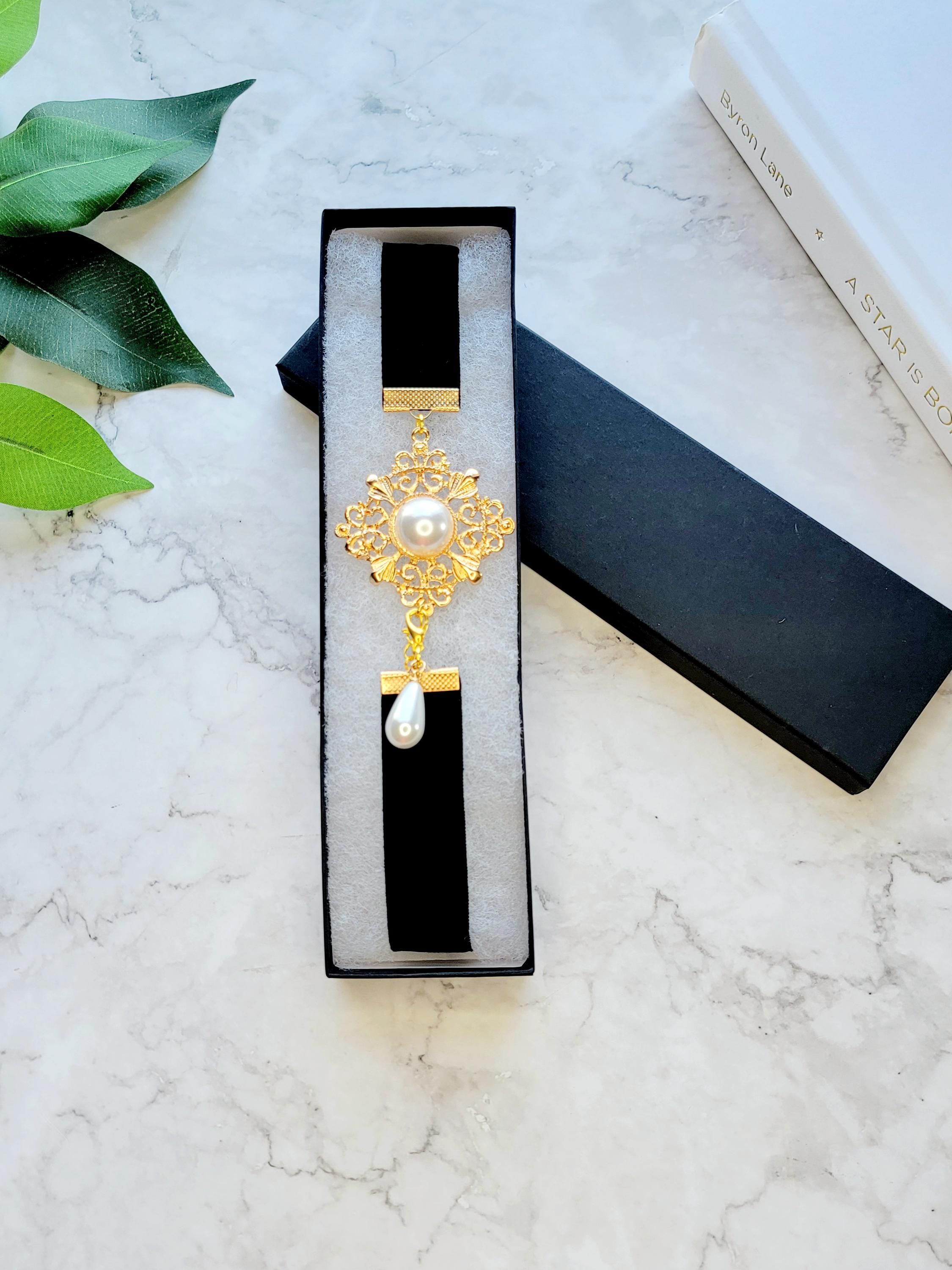 Elastic Bookmark, Adjustable, Faux Jewelry, Thick Soft Elastic, Black ...