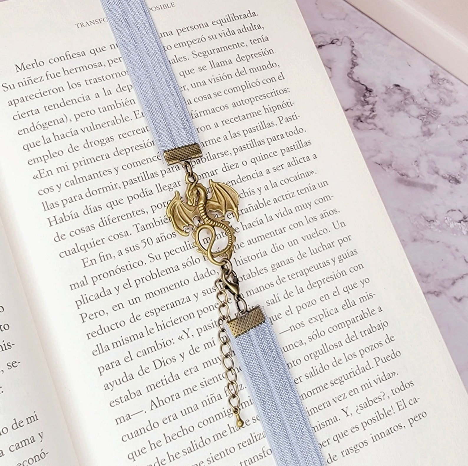 Elastic Bookmark, Adjustable, Gray Elastic and Bronze Dragon. - Etsy
