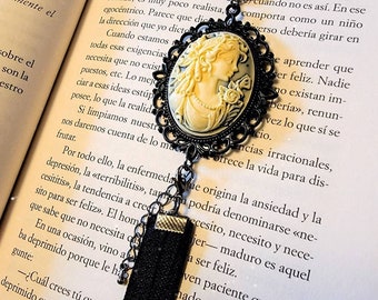 Elastic bookmark, adjustable lady cameo,black.