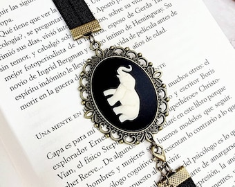 Bookmark, elastic bookmark, adjustable, elephant cameo.
