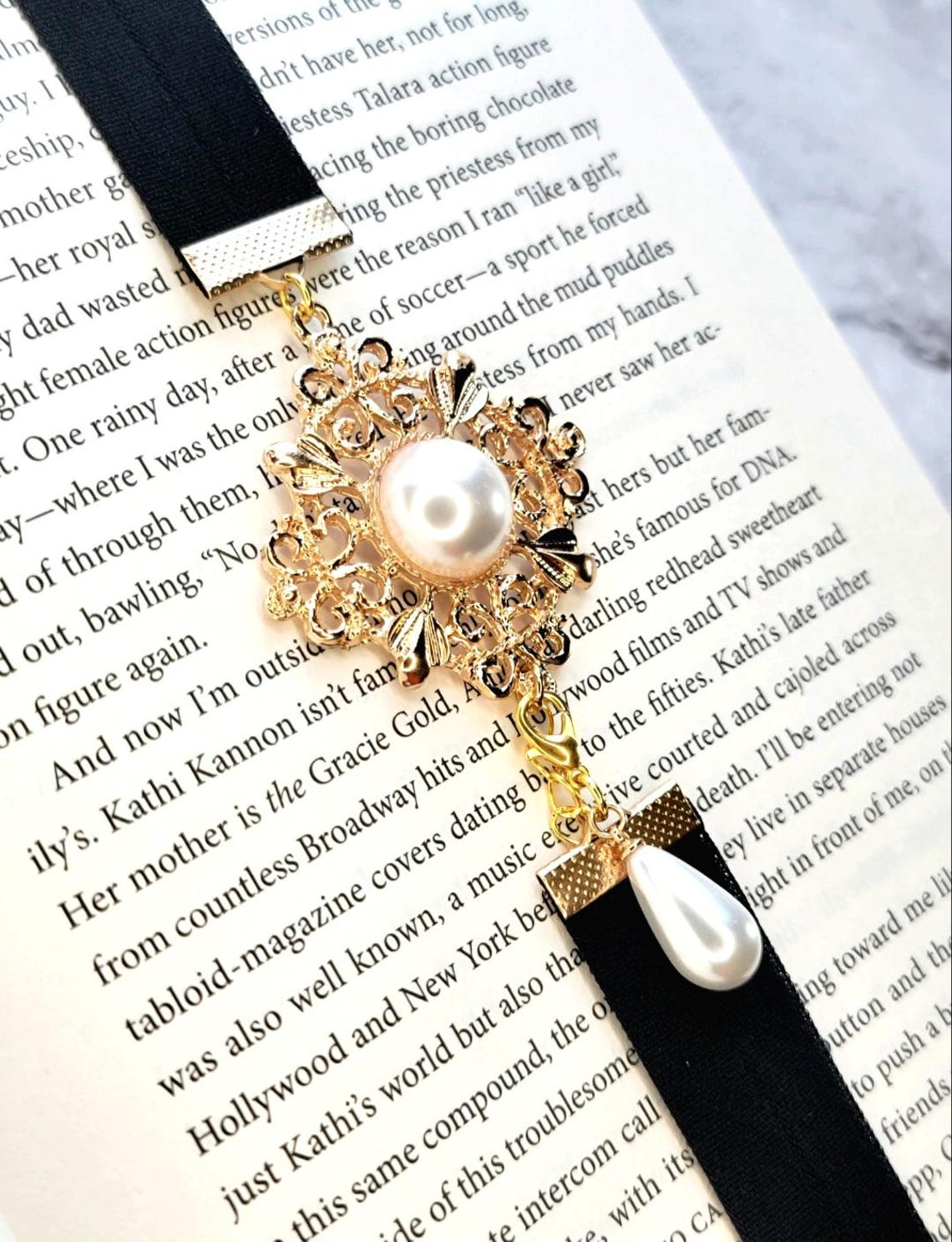 Elastic Bookmark, Adjustable, Faux Jewelry, Thick Soft Elastic, Black ...