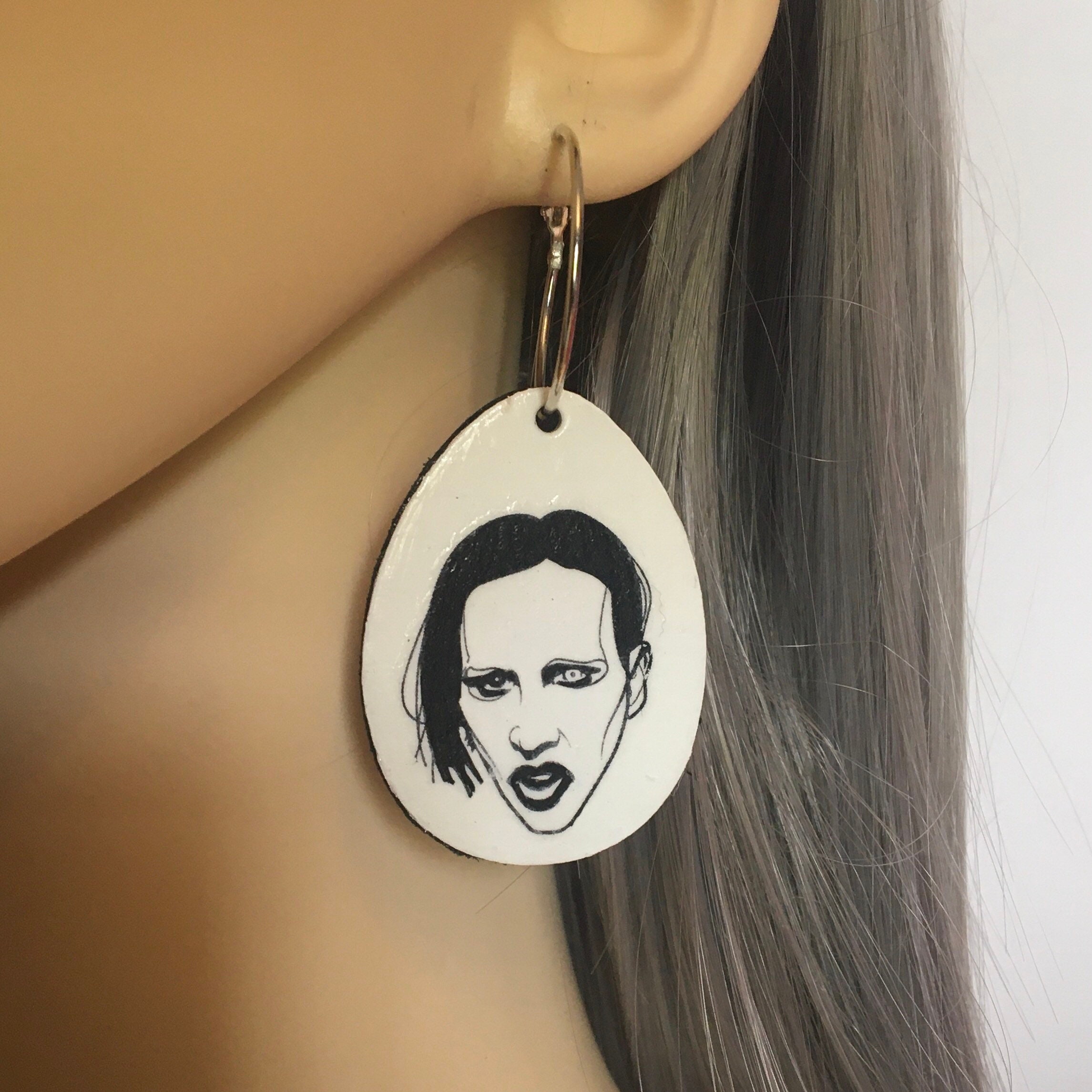 Pop Art Earrings Idol Earrings Leather Earrings Monochrome Etsy