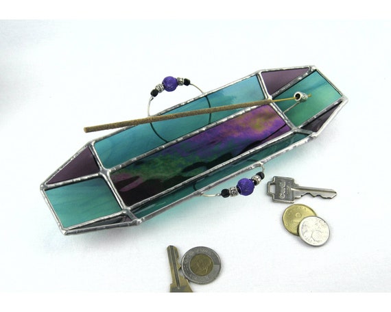 【即発送】 BANKNOTE INCENSE HOLDER CLEAR Iridescent Stained Glass Incense Holder, Ash Catcher, Green