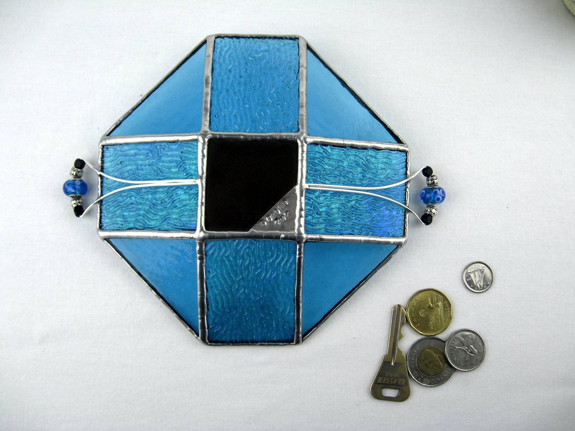 Blue Stained Glass Incense Holder Ash Catcher Burner Dish Etsy