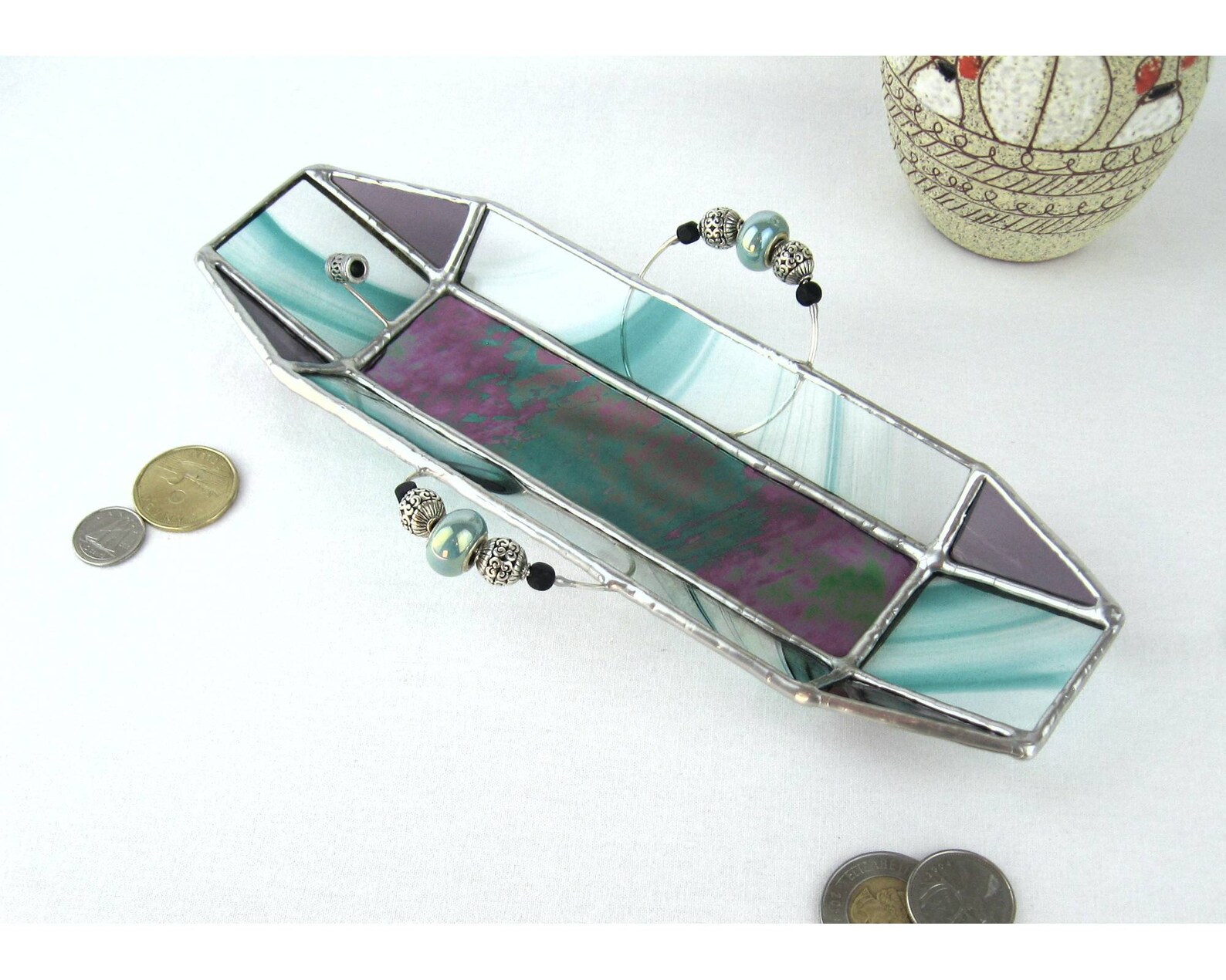 Purple Green Stained Glass Incense Holder Iridescent Ash Etsy