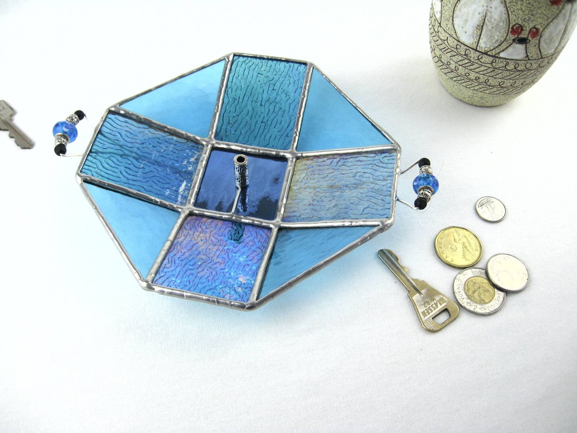 Blue Stained Glass Incense Holder Ash Catcher Burner Dish Etsy