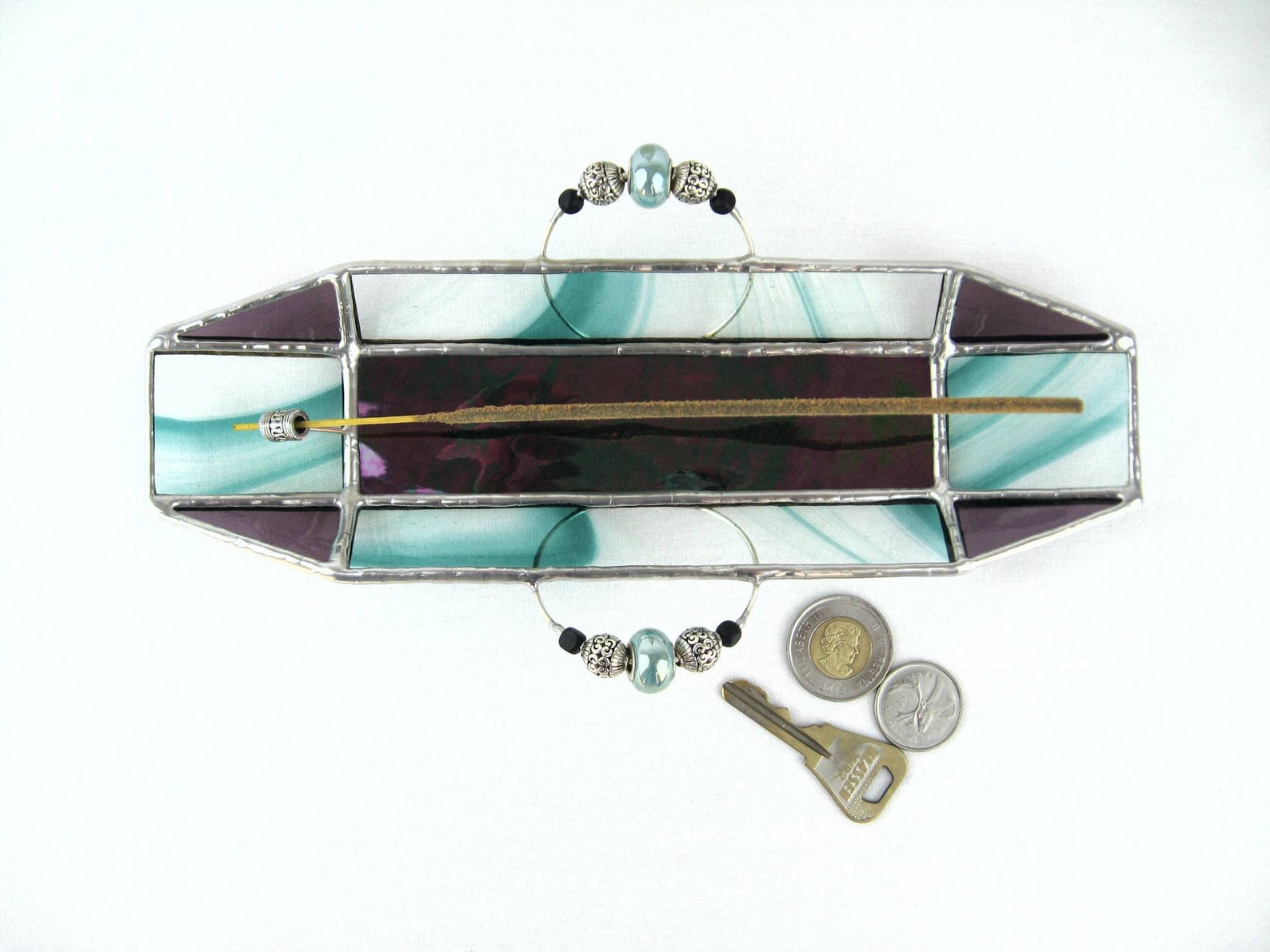 Purple Green Stained Glass Incense Holder Iridescent Ash Etsy