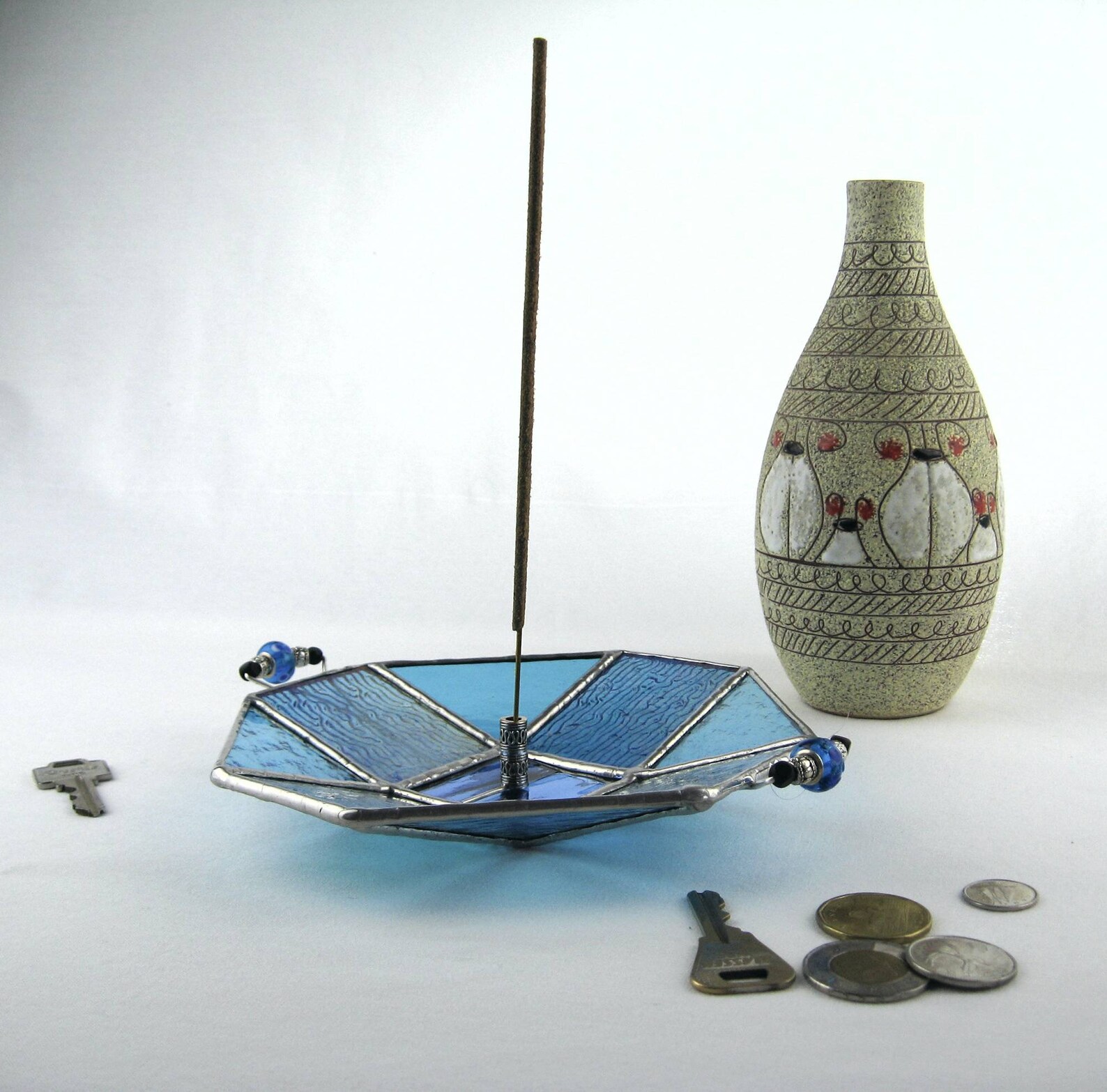 Blue Stained Glass Incense Holder Ash Catcher Burner Dish Etsy