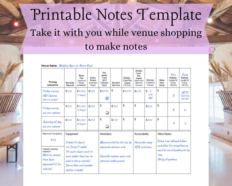 cost tracker wedding venue checklist printable for budget etsy