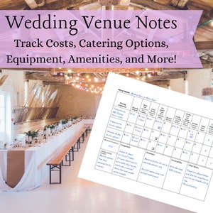 Cost Tracker Wedding Venue Checklist Printable for Budget Weddings | INSTANT DOWNLOAD | PDF