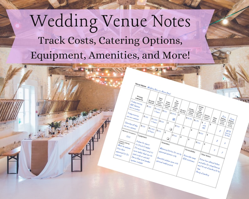 Cost Tracker Wedding Venue Checklist Printable for Budget
