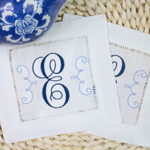 Embroidered Antique Monogram Linen Napkin Personalised Etsy