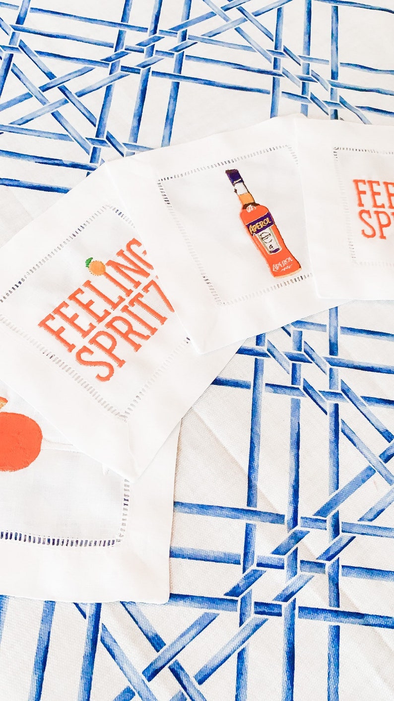 Aperol Spritz Cocktail Napkins Bar Cart Decor Linen Cocktail Etsy