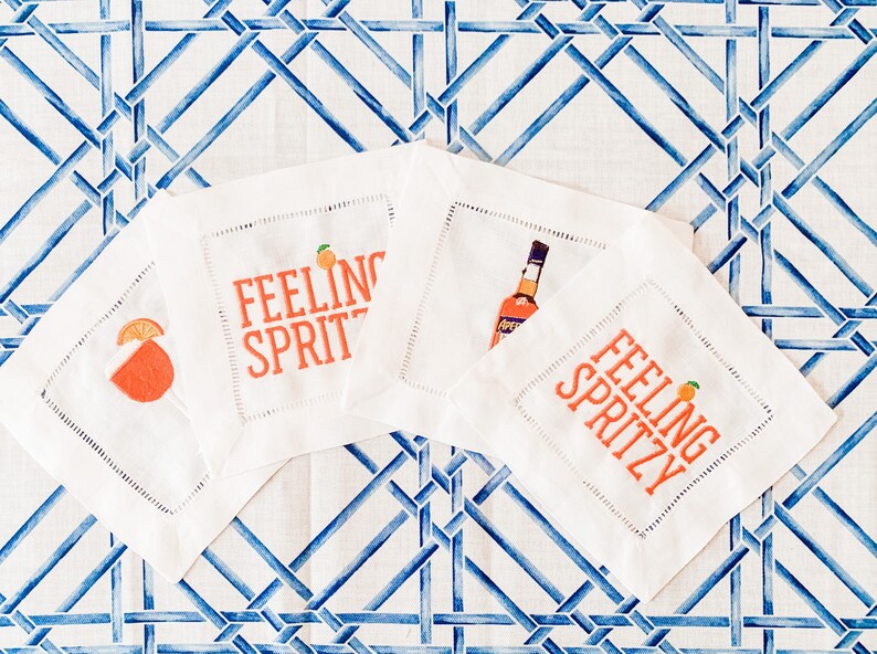 Aperol Spritz Cocktail Napkins Bar Cart Decor Linen Cocktail Etsy