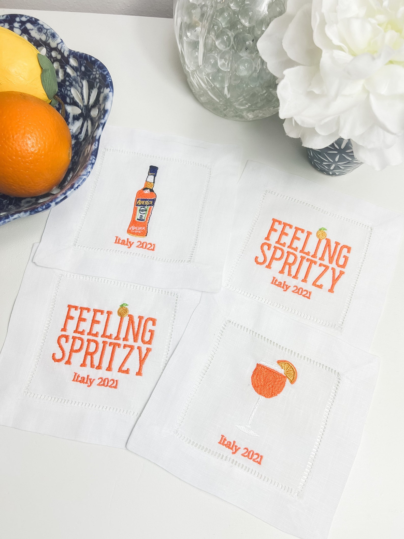 Aperol Spritz Cocktail Napkins Bar Cart Decor Linen Cocktail Etsy