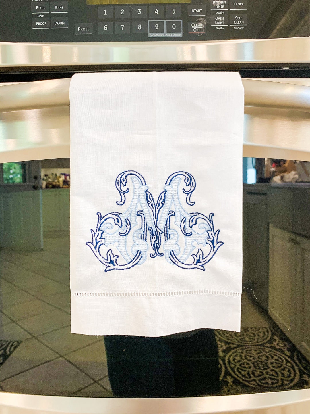 Monogram Linen Towel, Formal Monogram Hand Towel, Embroidered Linen