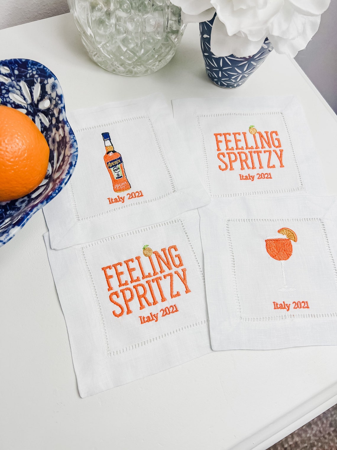 Aperol Spritz Cocktail Napkins Bar Cart Decor Linen Cocktail Etsy