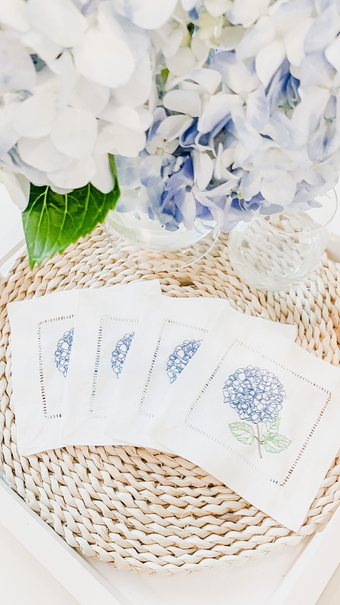 Hydrangea Cocktail Napkins Floral Cocktail Napkins Linen Etsy