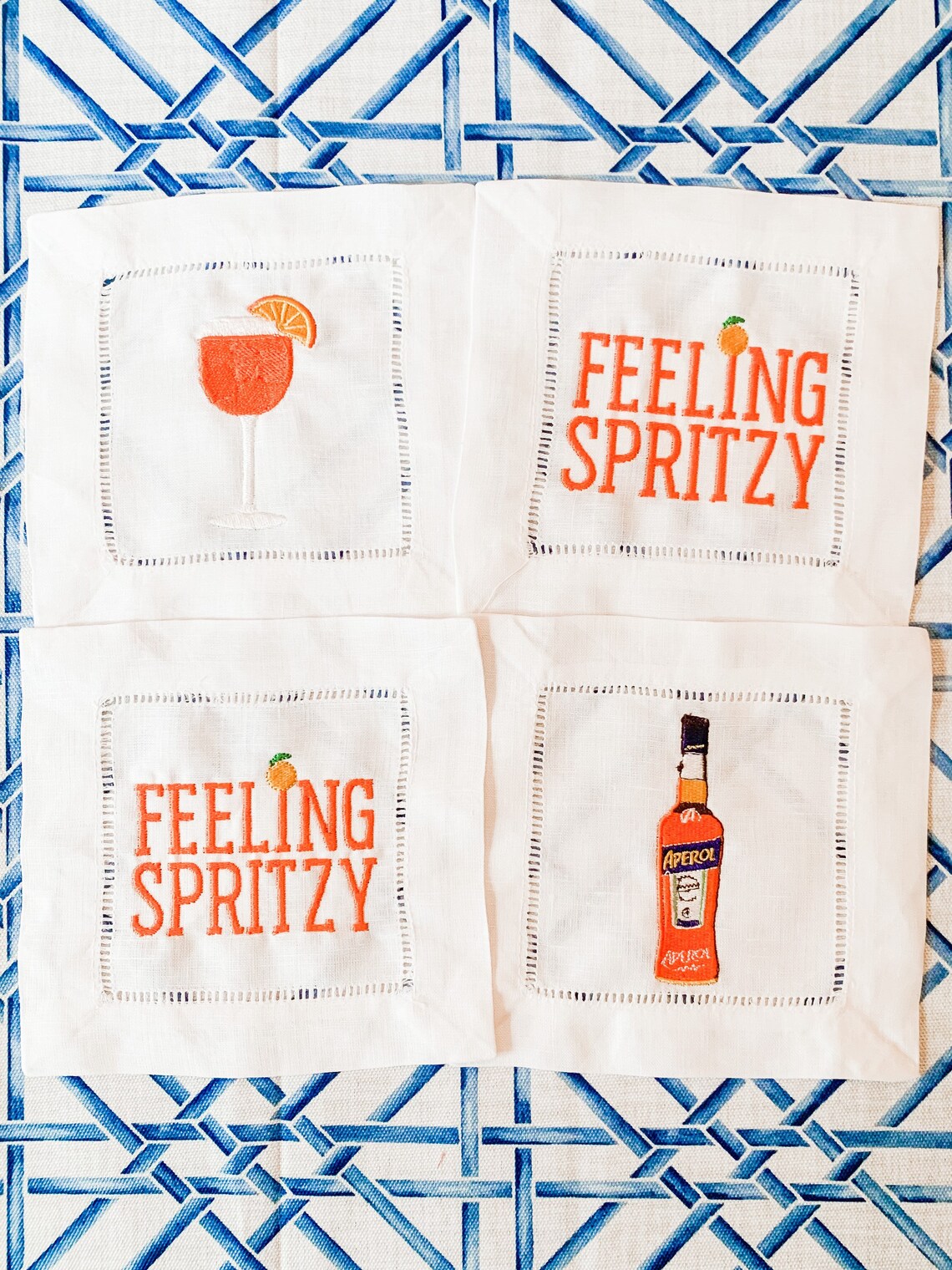 Aperol Spritz Cocktail Napkins Bar Cart Decor Linen Cocktail Etsy