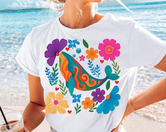 Beach Png, Boho Nautical Sublimation Design, Aesthetic Flower,Summer Retro Coquette Whale PNG |Beach Vacation Design  |Boho Ocean Trip PNG