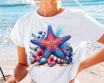 Sea Summer PNG, Seashell Shirt PNG, Boho Beach Sublimation Design, Tropical Aesthetic Pink Summer Vibes, Ocean Lover Gift,Summer Tee for Her