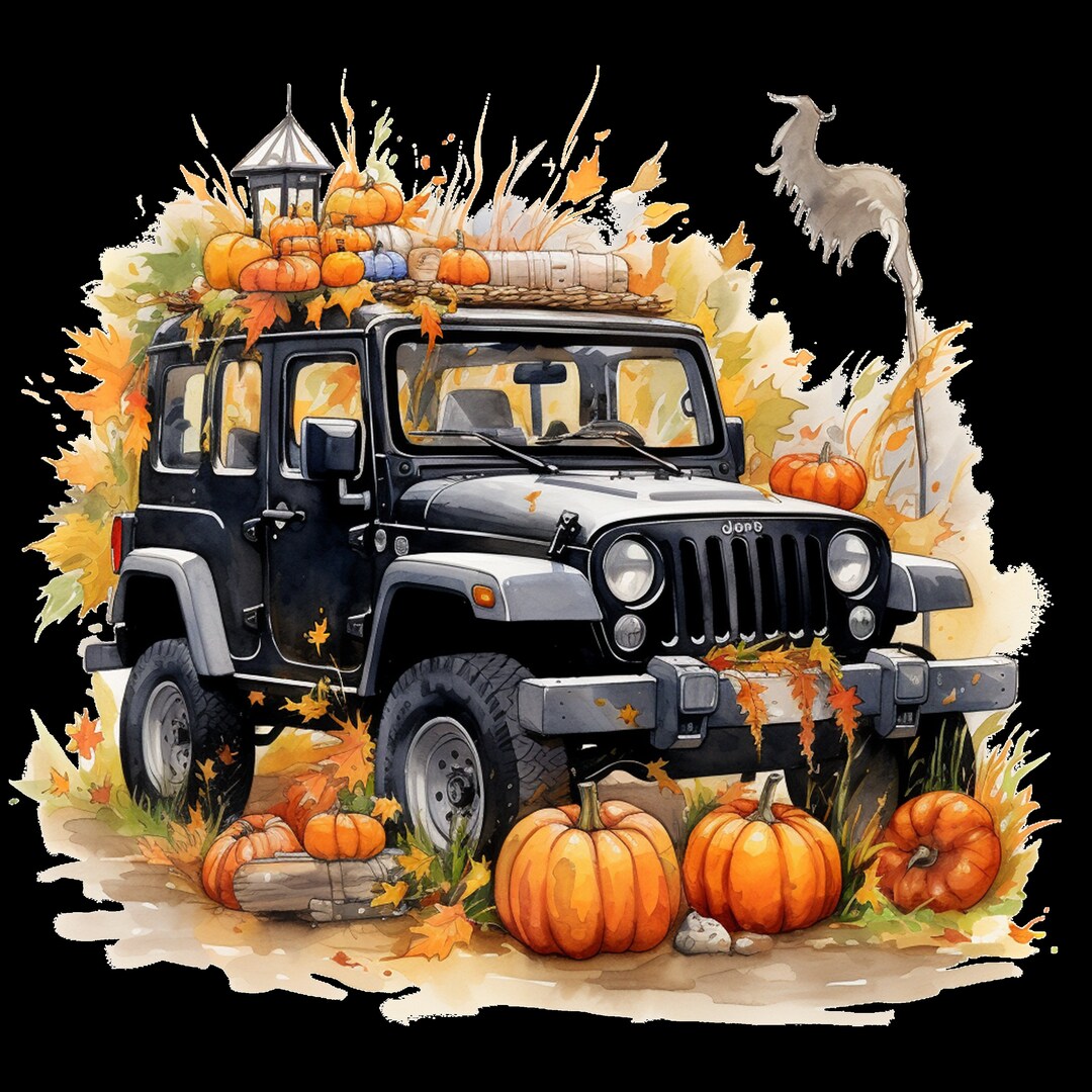 Halloween Jeep Clipart Pumpkin Flower Card Making Decoration Etsy UK