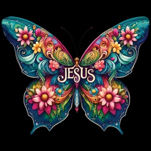 Vibrant Floral Christian Butterfly PNG: Inspiring Bible Verse Motivational Quote for Sublimation Shirt Design trendy png Digital Download