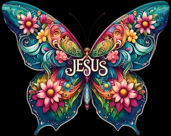 Vibrant Floral Christian Butterfly PNG: Inspiring Bible Verse Motivational Quote for Sublimation Shirt Design trendy png Digital Download