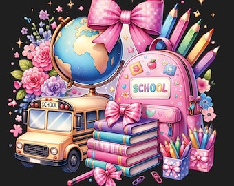 Back to School Cutie PNG Digital Design, Classroom art, Chalkboard Png, Backpack Png, Ruler Collection Sublimation Design,Teacher print file
