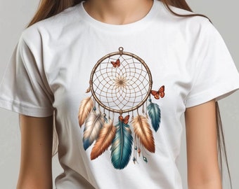 Boho Celestial Dreamcatcher Design,Aesthetic Fashion png Girl Graphic Tees Shirt Femme Dream Catcher Women's Clothes,Commercial Use