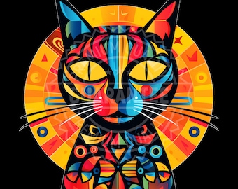 Süße bunte Katze Illustration digitaler Download druckbare Kunst wunderliche Regenbogen Katze Clipart png DIY Projekte Katzenmalerei Geschenk Katzenliebhaber