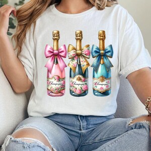Watercolor Champagne Bottles with Coquette Bows | Social Club Watercolor Design | Preppy Design | Sublimation Design | Grandmillennial PNG