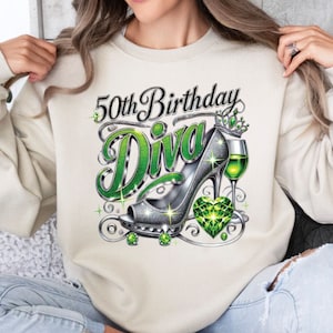 50th Birthday Diva green PNG Sublimation Design  Birthday Party Queen PNG Instant Download Sublimate Design,Popular bday party trendy design