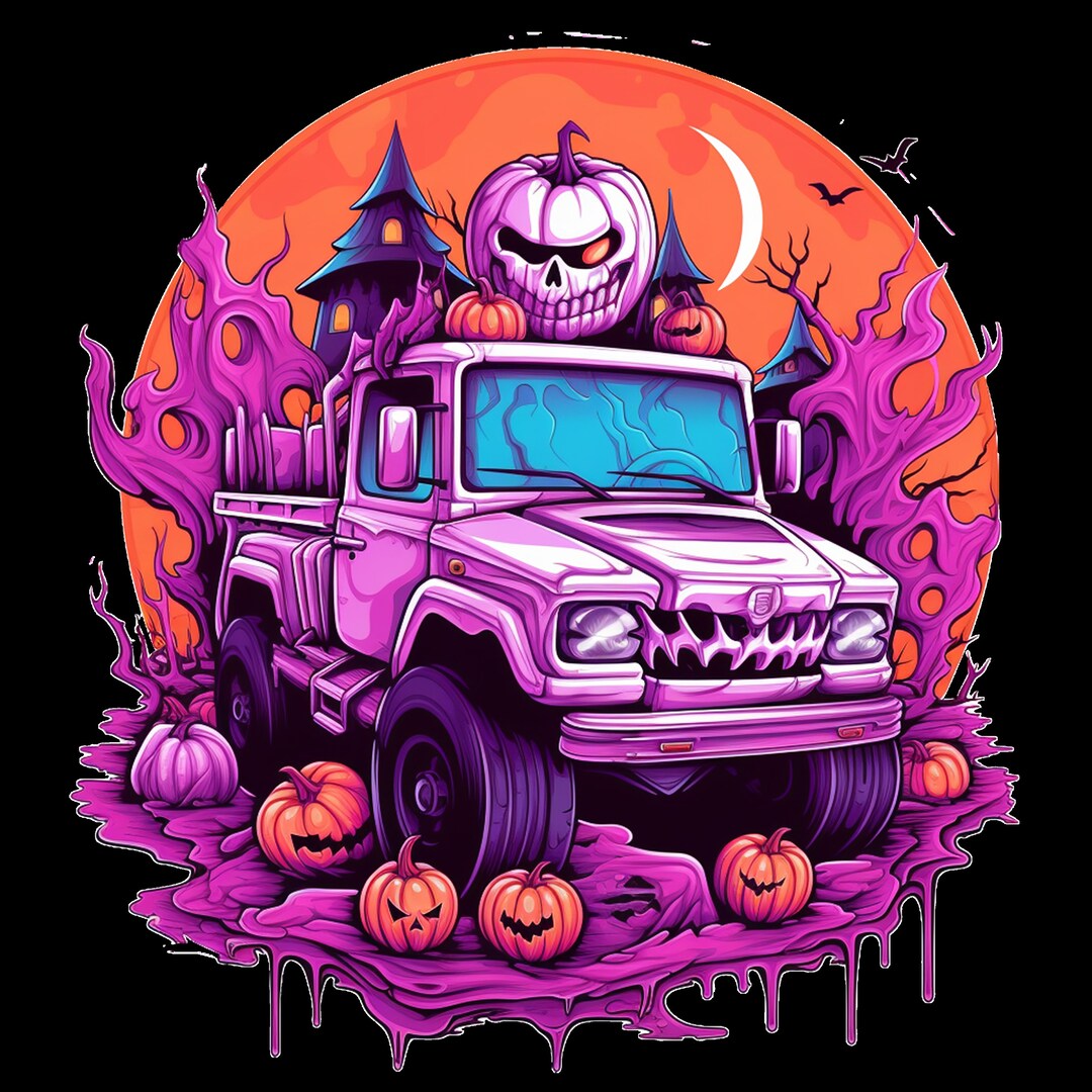 3D Cartoon Halloween Jeep Clipart Skeleton Zombie Witch Etsy
