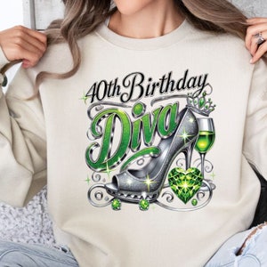 40th Birthday Diva green PNG Sublimation Design  Birthday Party Queen PNG Instant Download Sublimate Design,Popular bday party trendy design