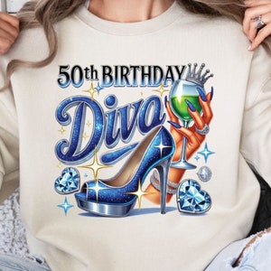 50th Birthday Diva Blue PNG Sublimation Design  Birthday Party Queen PNG  Instant Download Sublimate Design,Popular bday party trendy design