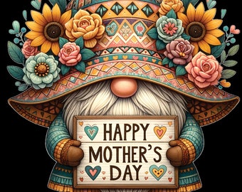 Mothers Day Gnome  Clipart, PNG Garden Gnome Clipart, Spring Gnome, Gnome With Flowers, Gnomes PNG, Commercial Use, popular trendy design