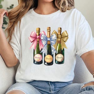 Watercolor Champagne Bottles with Coquette Bows | Social Club Watercolor Design | Preppy Design | Sublimation Design | Grandmillennial PNG