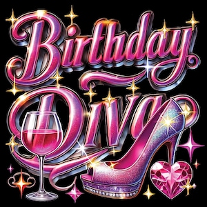 Birthday Diva pink PNG Sublimation Design  Birthday Party Queen PNG  Instant Download Sublimate Design, Popular bday party png trendy design