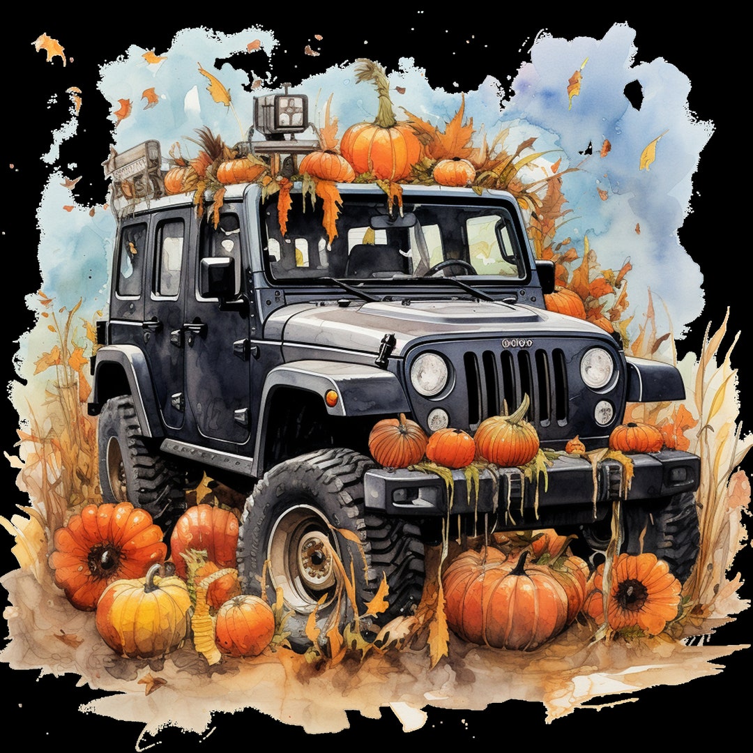 Halloween Jeep Clipart Pumpkin Flower Card Making Decoration Etsy