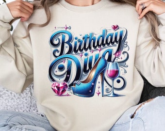 Birthday Diva Blue PNG Sublimation Design  Birthday Party Queen PNG  Instant Download Sublimate Design, Popular bday party png trendy design