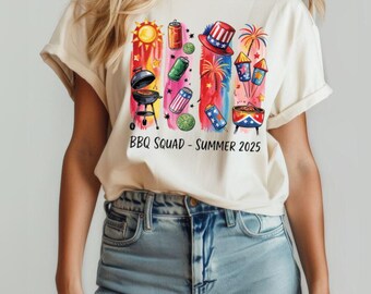 BBQ Squad png, Summer 2025 BBQ Shirt Design, Patriotic Family Cookout Sublimation, Red White Blue Grill PNG, 4 of July celebration dtf.