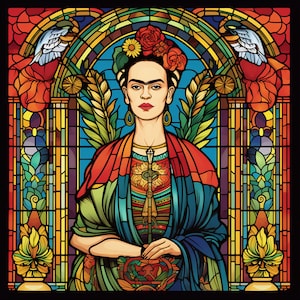 Frida Stained Glass Art Digital Download art png Stained Glass Art Mexican art