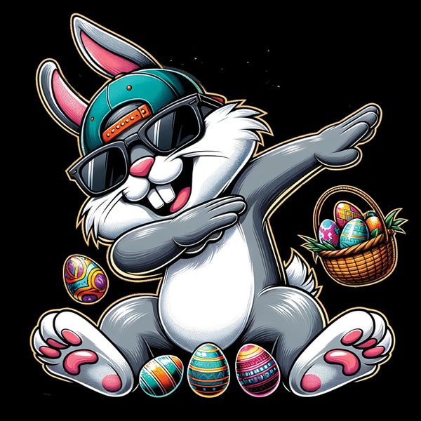 Happy Easter Bunny dabbing png, Easter Rabbit Png, Cute Easter Bunny Eggs Png, Printable Easter Png, Easter Transfers Sublimation Designs