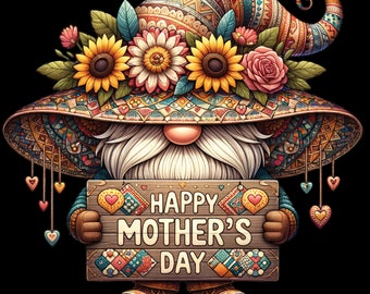 Mothers Day Gnome  Clipart, PNG Garden Gnome Clipart, Spring Gnome, Gnome With Flowers, Gnomes PNG, Commercial Use, popular trendy design