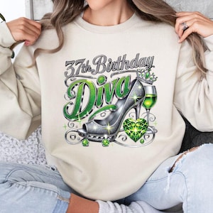 37th Birthday Diva green PNG Sublimation Design  Birthday Party Queen PNG Instant Download Sublimate Design,Popular bday party trendy design