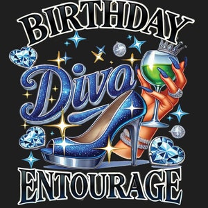 Birthday Diva&#39;s Entourage PNG Sublimation Design  Birthday Party Queen  Instant Download Sublimate Design Popular bday party trendy design