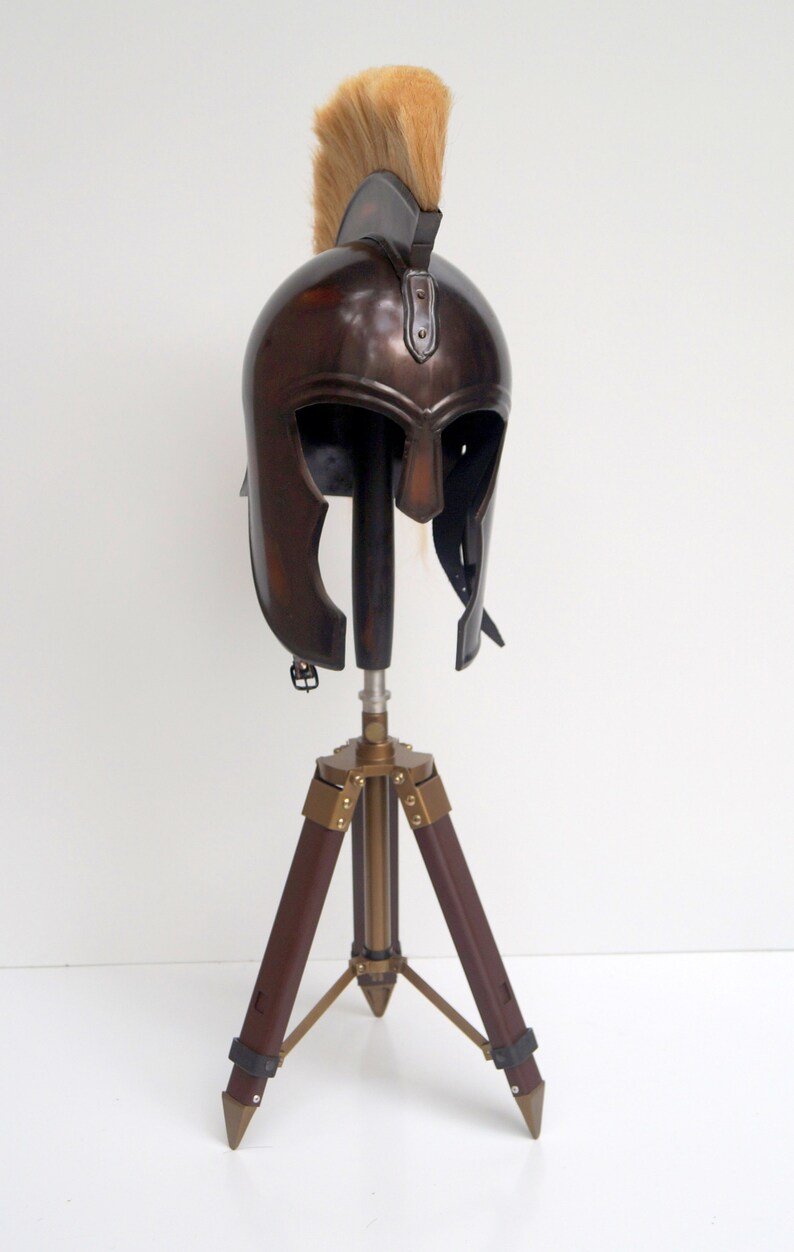 Troy achilles armor helmet knight crusader reenactment black spartan helmet with tripod stand christmas gift